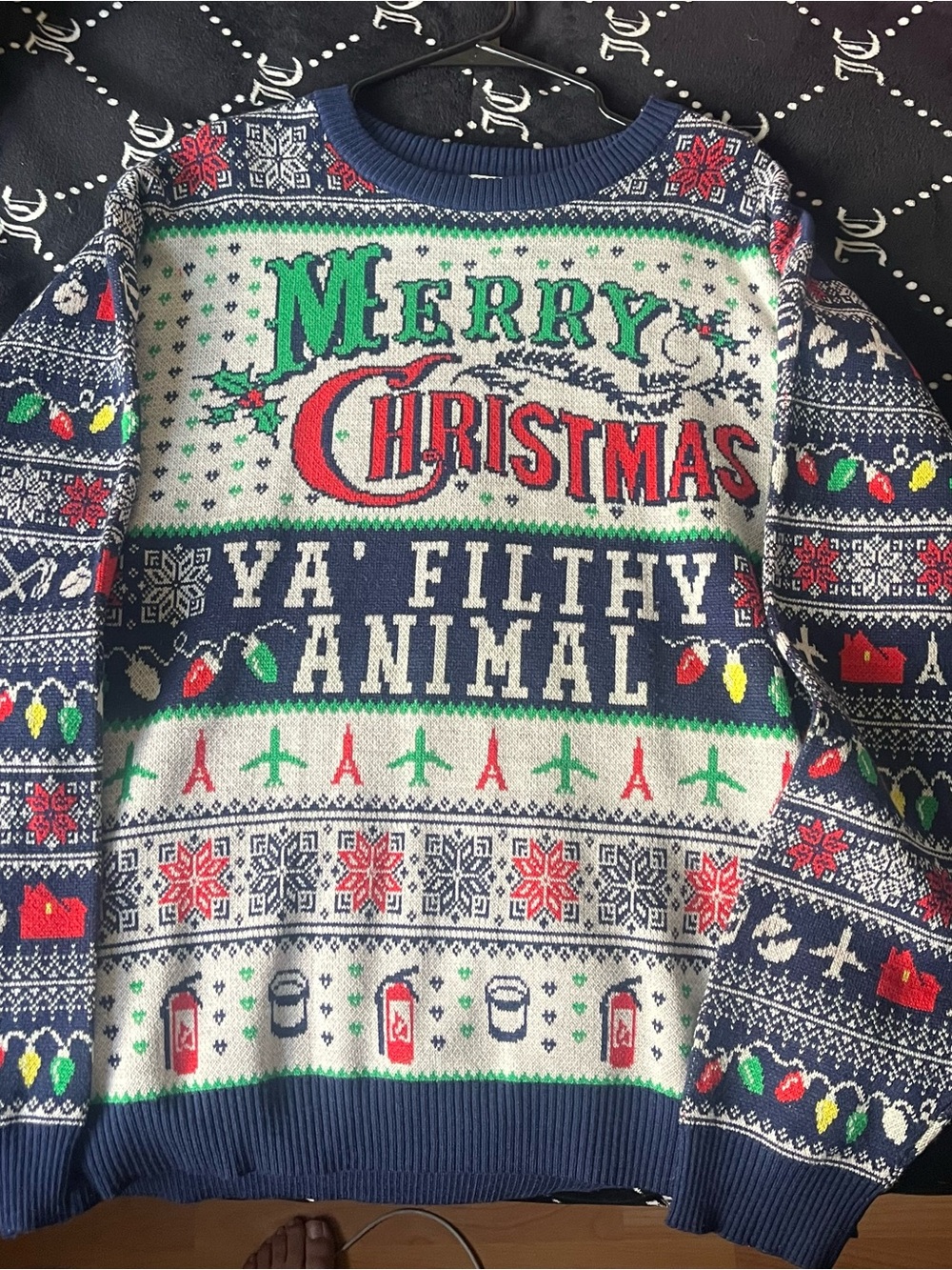 Merry Christmas "Ya Filthy Animal" Navy Holiday Sweater - Unbranded